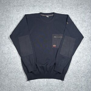 Vintage Paul Shark Pullover Sweater Men's Size Large Navy Blue Wool Elbow Patch